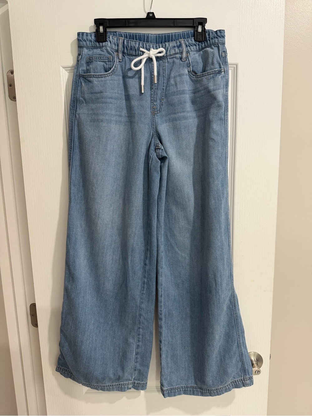 Women's Light Blue Wide-Leg Drawstring Jeans